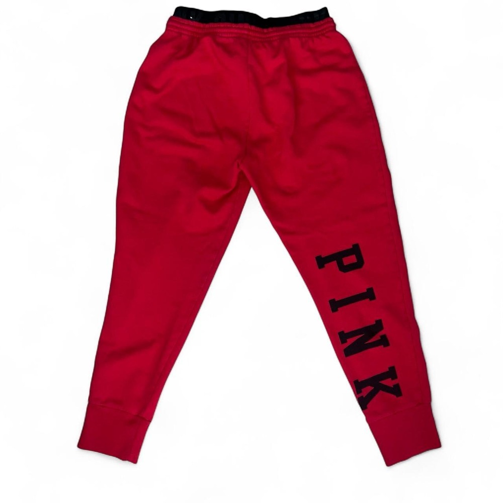 Victoria's Secret PINK Red Jogger Sweatpants Black Logo Size M